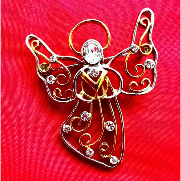 Eisenberg Ice Angel Christmas Holiday Crystal Brooch Gold Silver Tone Setting - Picture 1 of 4